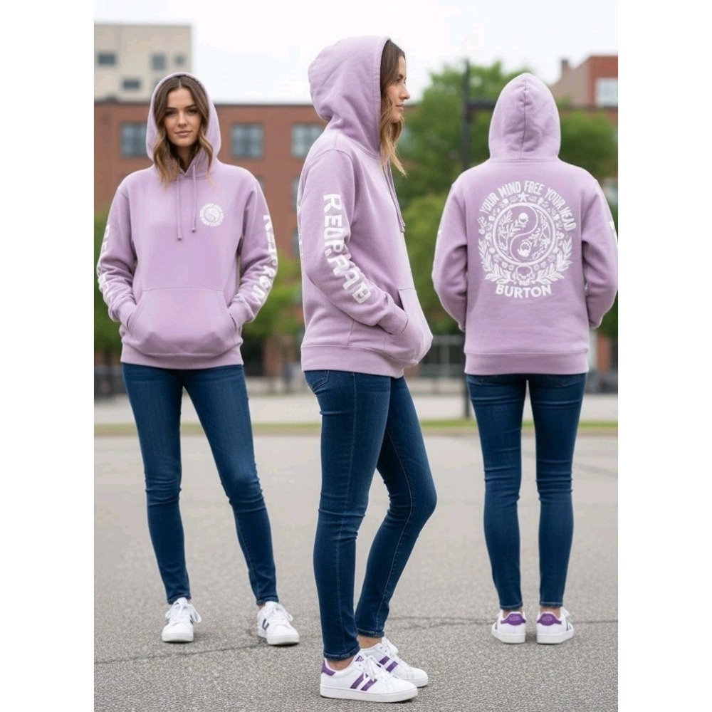Burton Women's M Purple Hoodie Sweatshirt Free Your Mind Feed Your Head Tiger